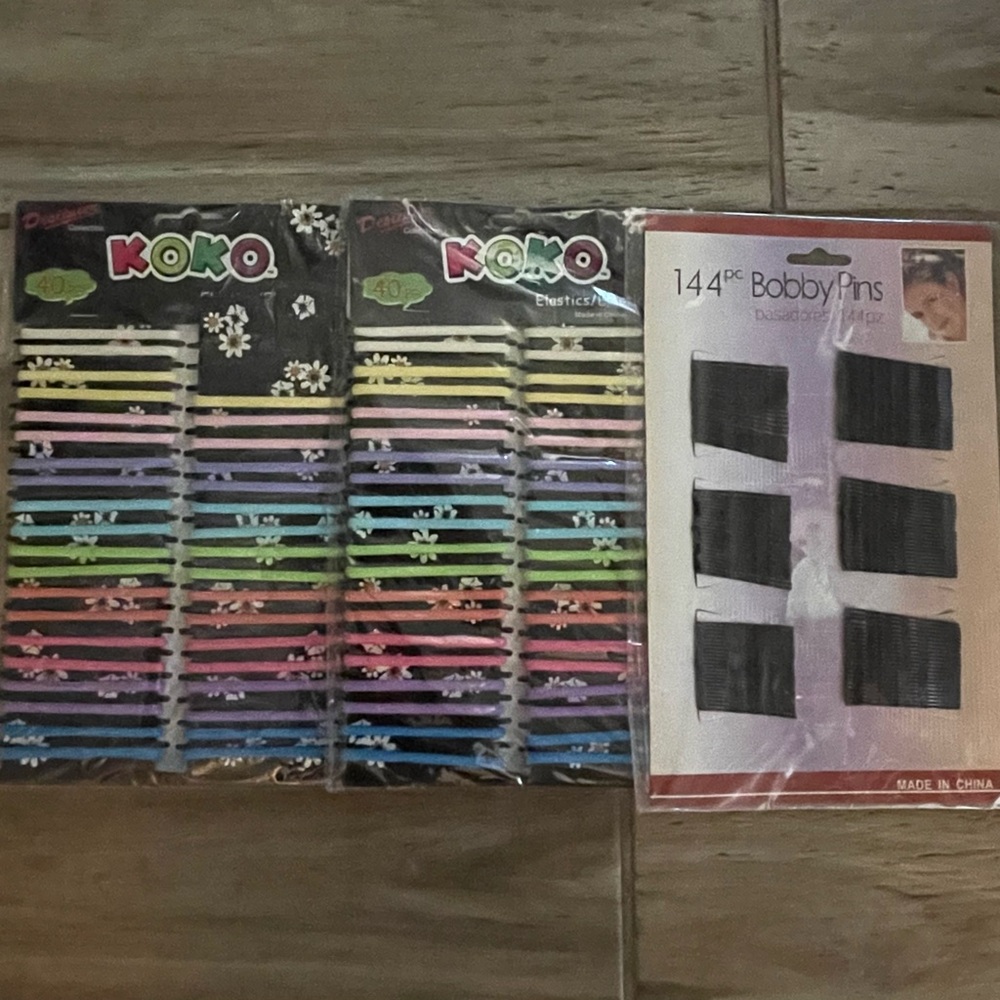 Colorful small head bands two packs and pack of bobby pins
